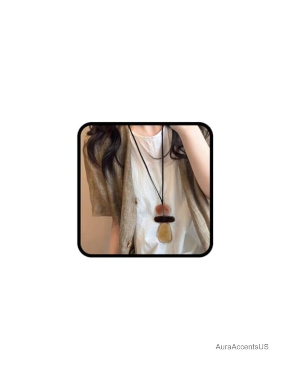 Bohemian Chunky Charm Long Pendant Necklace Alloy Obsidian